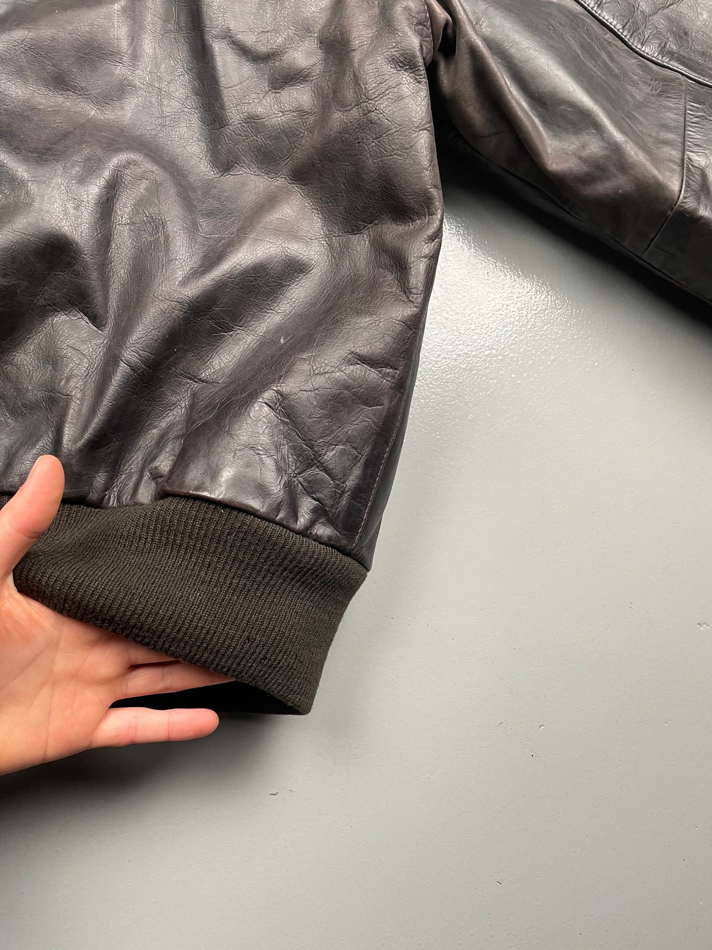 1990's Armani Jeans leather bomber jacket - size 54