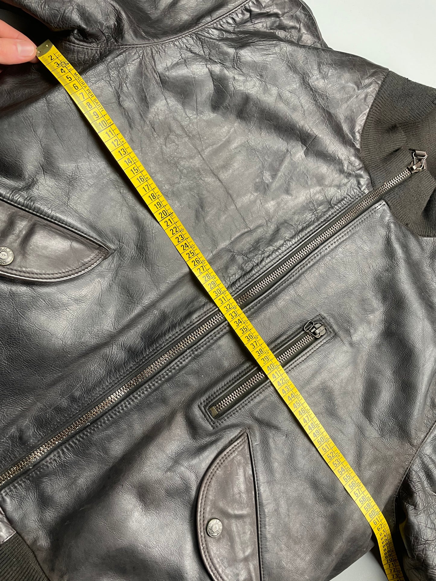 1990's Armani Jeans leather bomber jacket - size 54