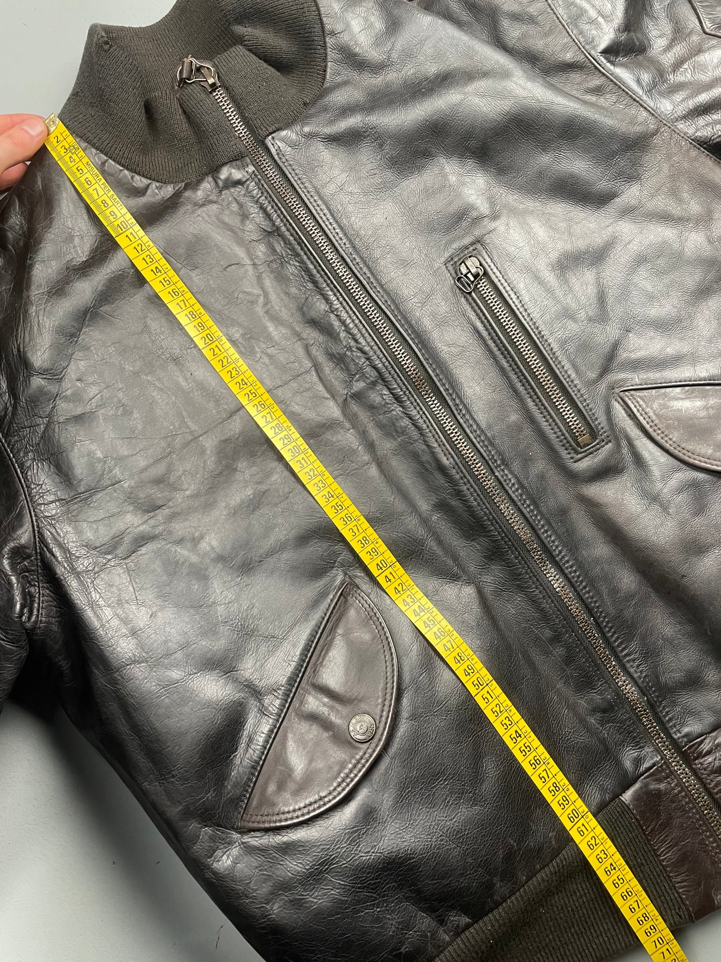 1990's Armani Jeans leather bomber jacket - size 54