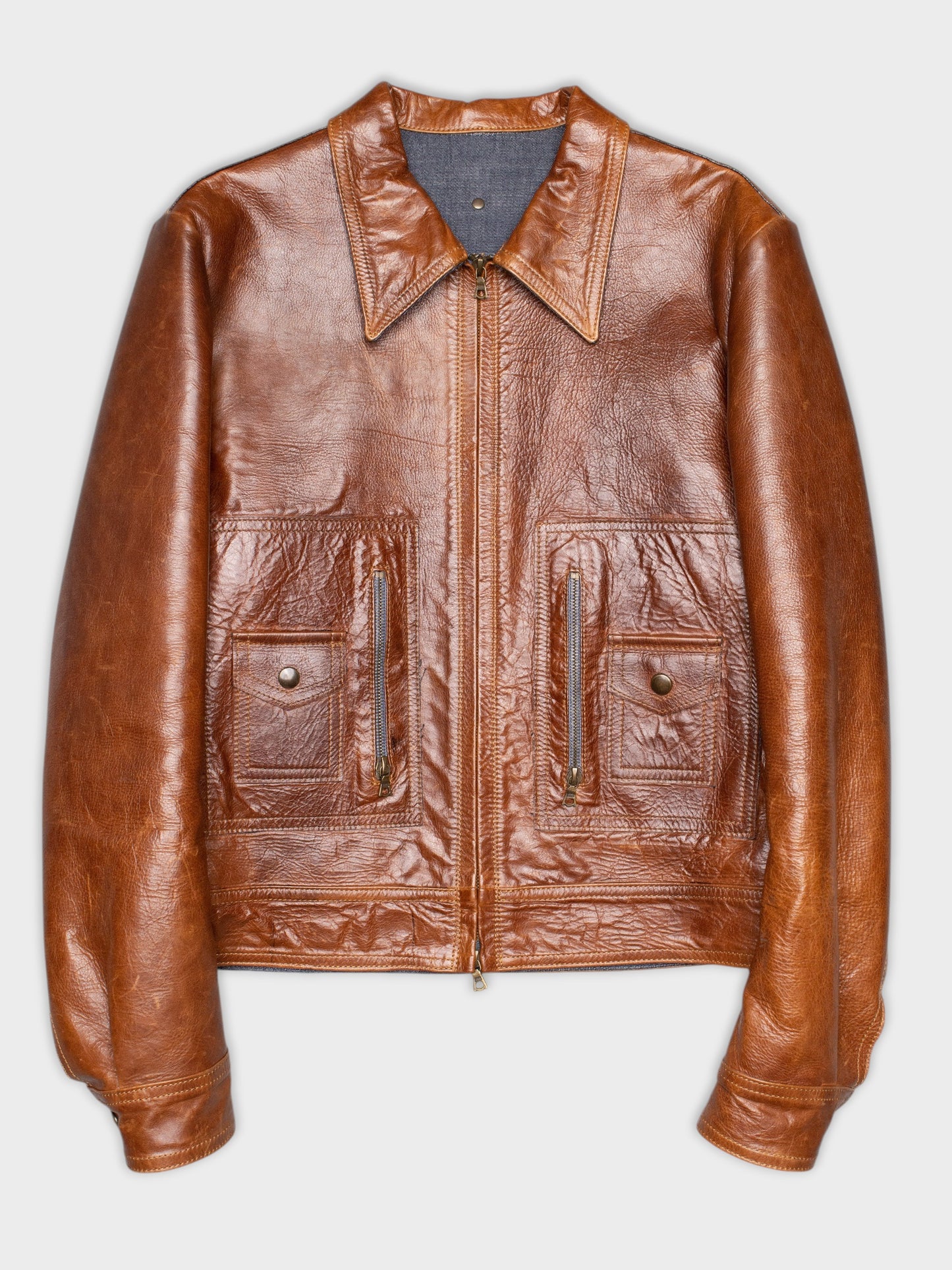 Isaac Sellam Experience - 2000's - cowhide and denim leather jacket - men's size M