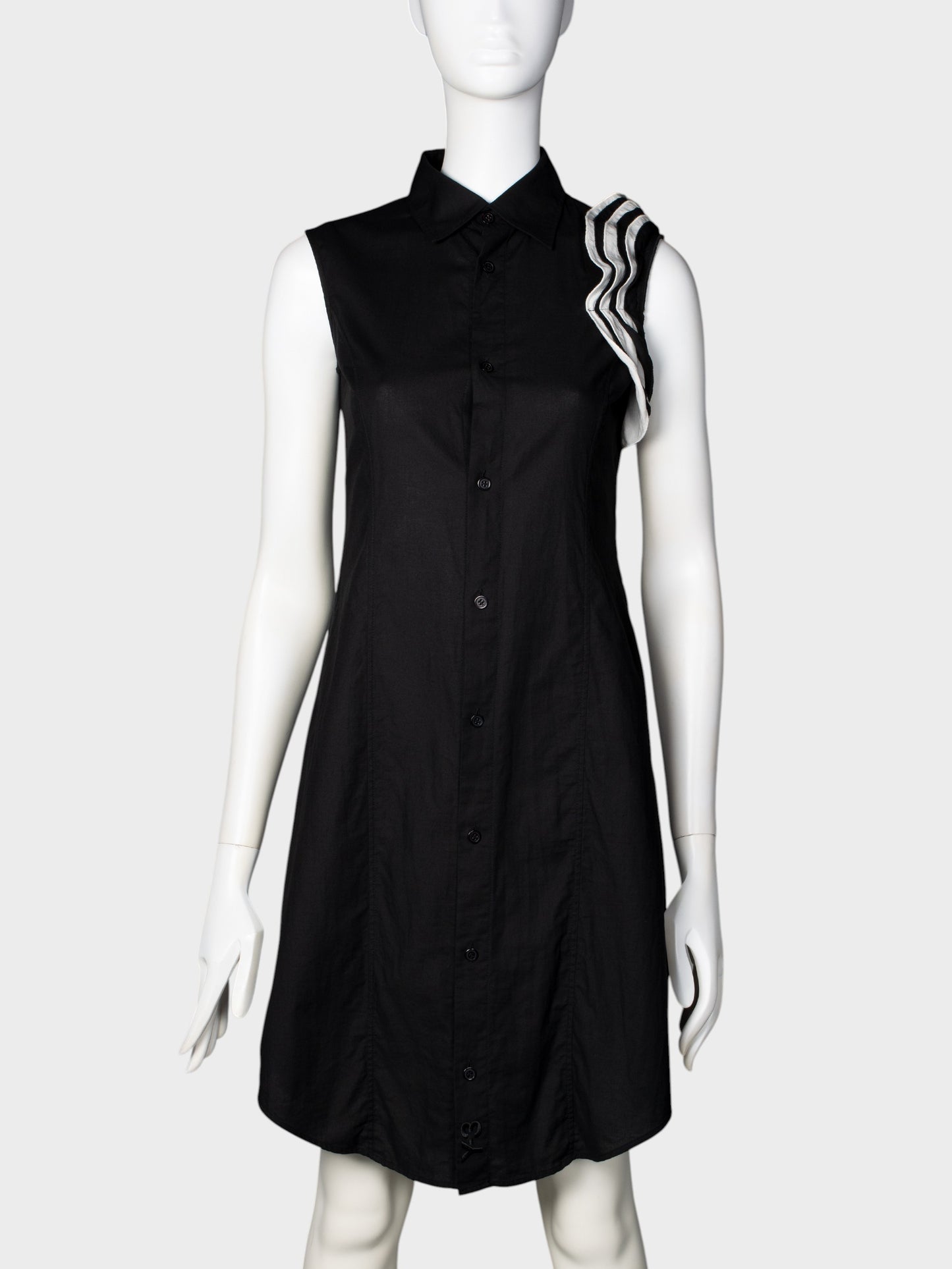 Y-3 - S/S 2009 - button-up midi dress with layered ruffle shoulder detail - size M