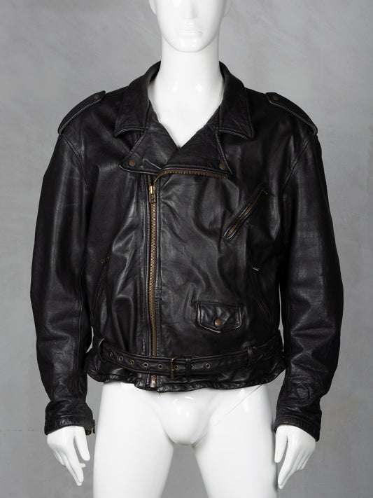 1990's Emporio Armani biker Stone Leather jacket - size 52