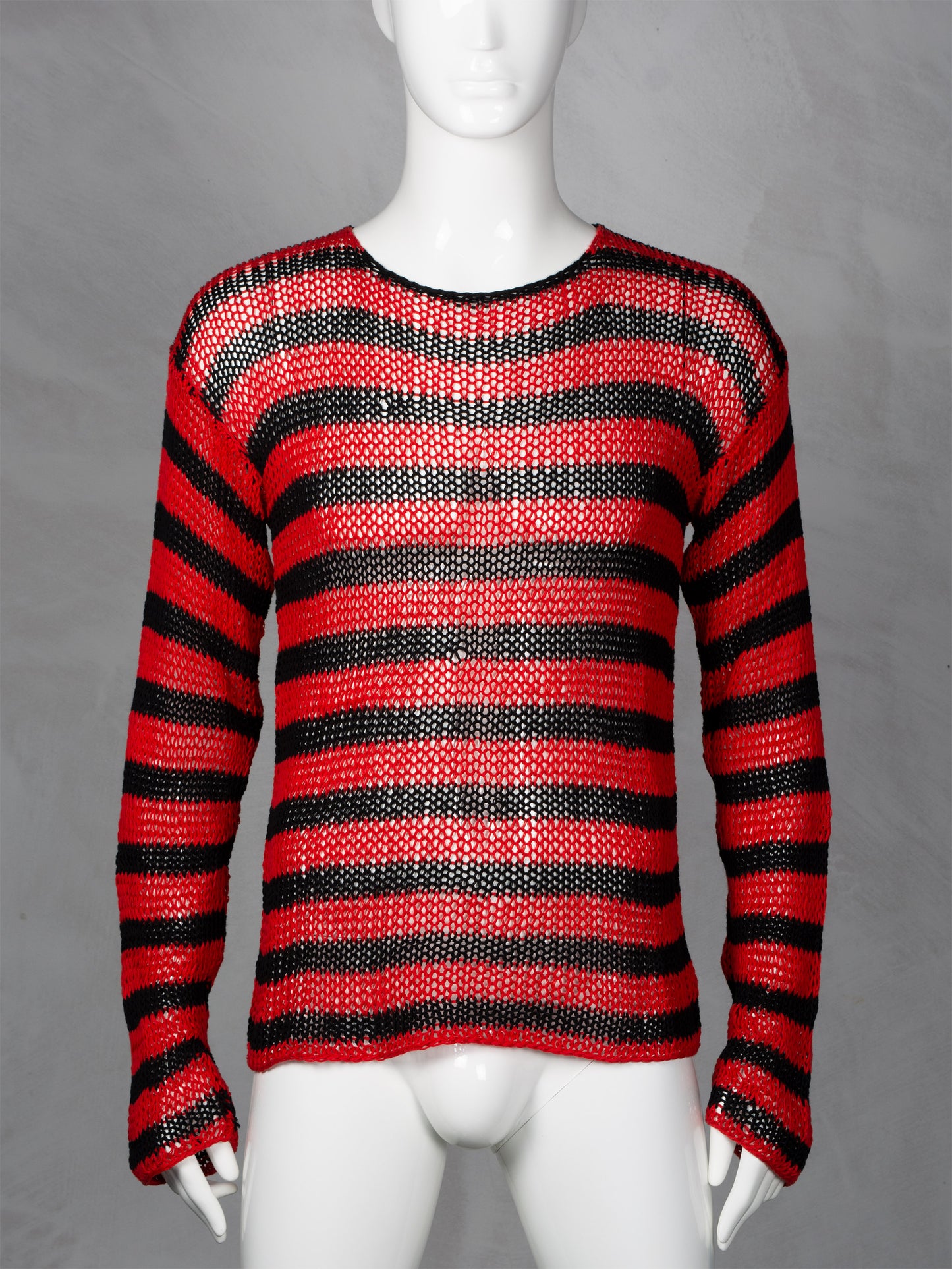 A01-800-50000-09930 Raf Simons Archive Redux AW97 Striped Open Knit Cotton Sweater