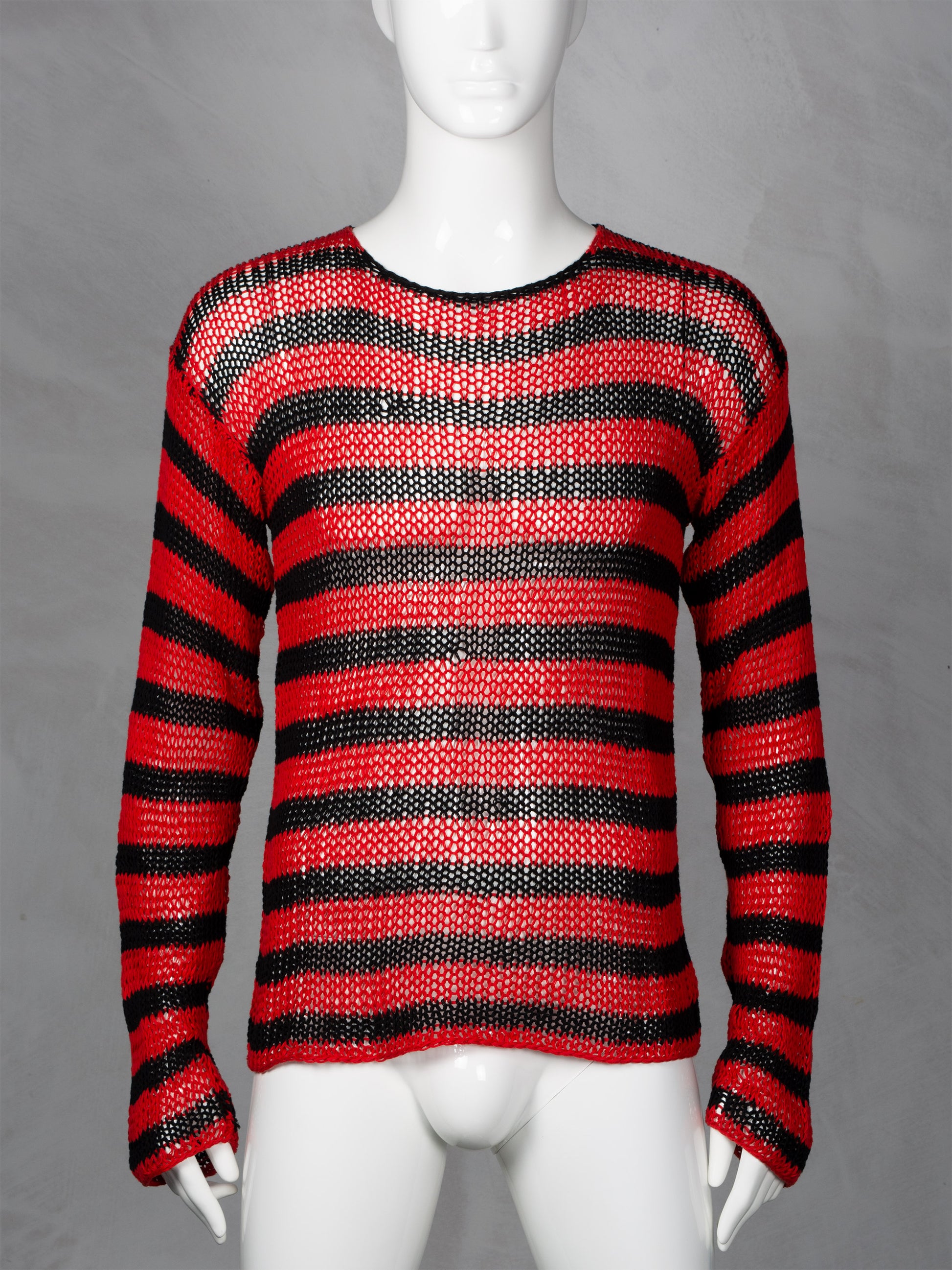A01-800-50000-09930 Raf Simons Archive Redux AW97 Striped Open Knit Cotton Sweater
