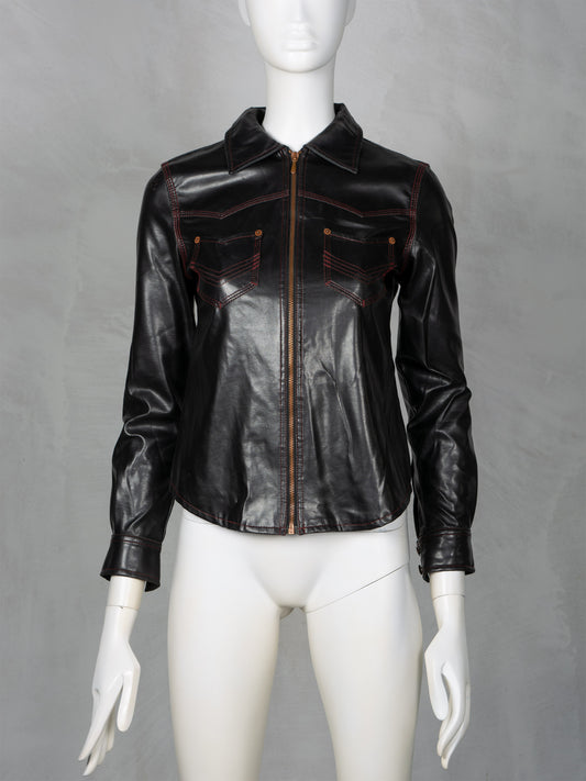 vintage Gaultier Jean's faux leather zip-up shirt - women's size 36