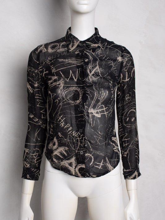 late 1990's Moschino Jeans blackboard sheer shirt - size 42IT
