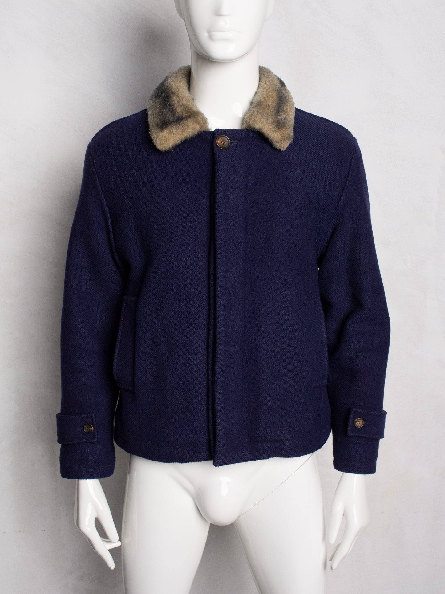 Gosha Rubchinskiy - A/W 2015 - short wool jacket with faux fur collar - size S