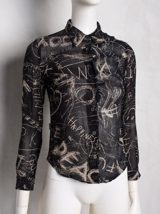 late 1990's Moschino Jeans blackboard sheer shirt - size 42IT