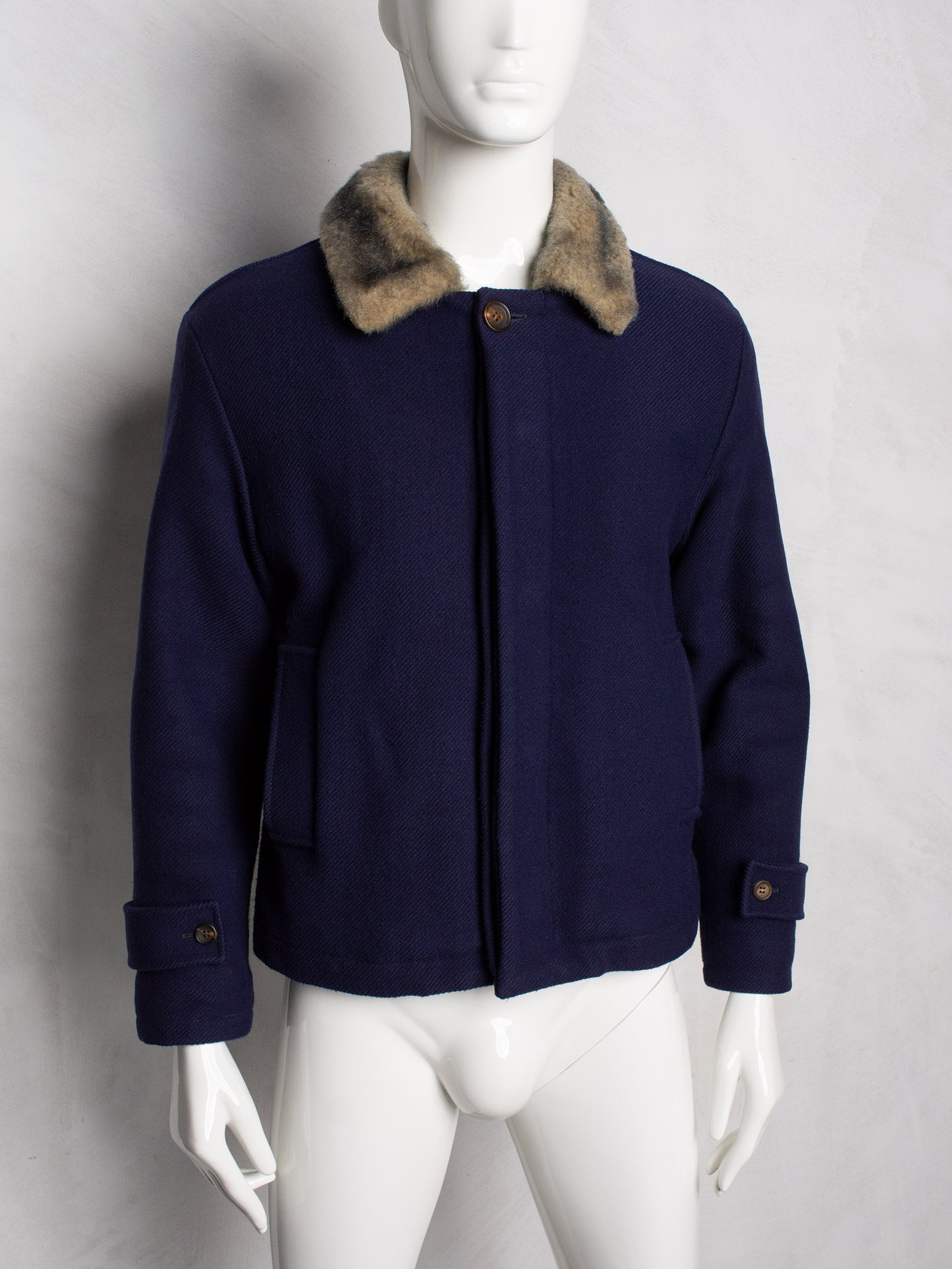 Gosha Rubchinskiy - A/W 2015 - short wool jacket with faux fur collar - size S