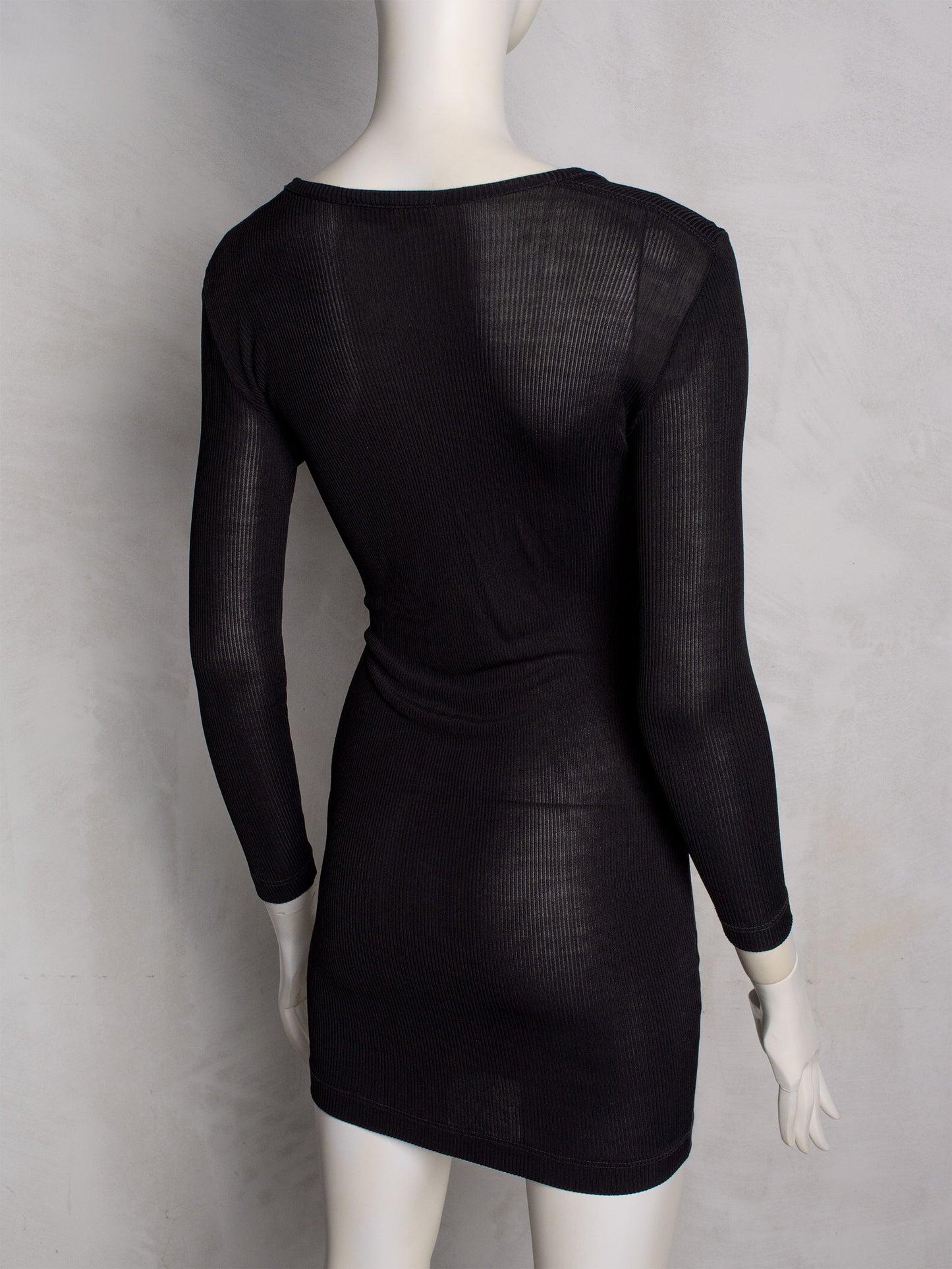 1993 Katharine Hamnett London sheer ribbed long-sleeve bodycon mini dress - size L