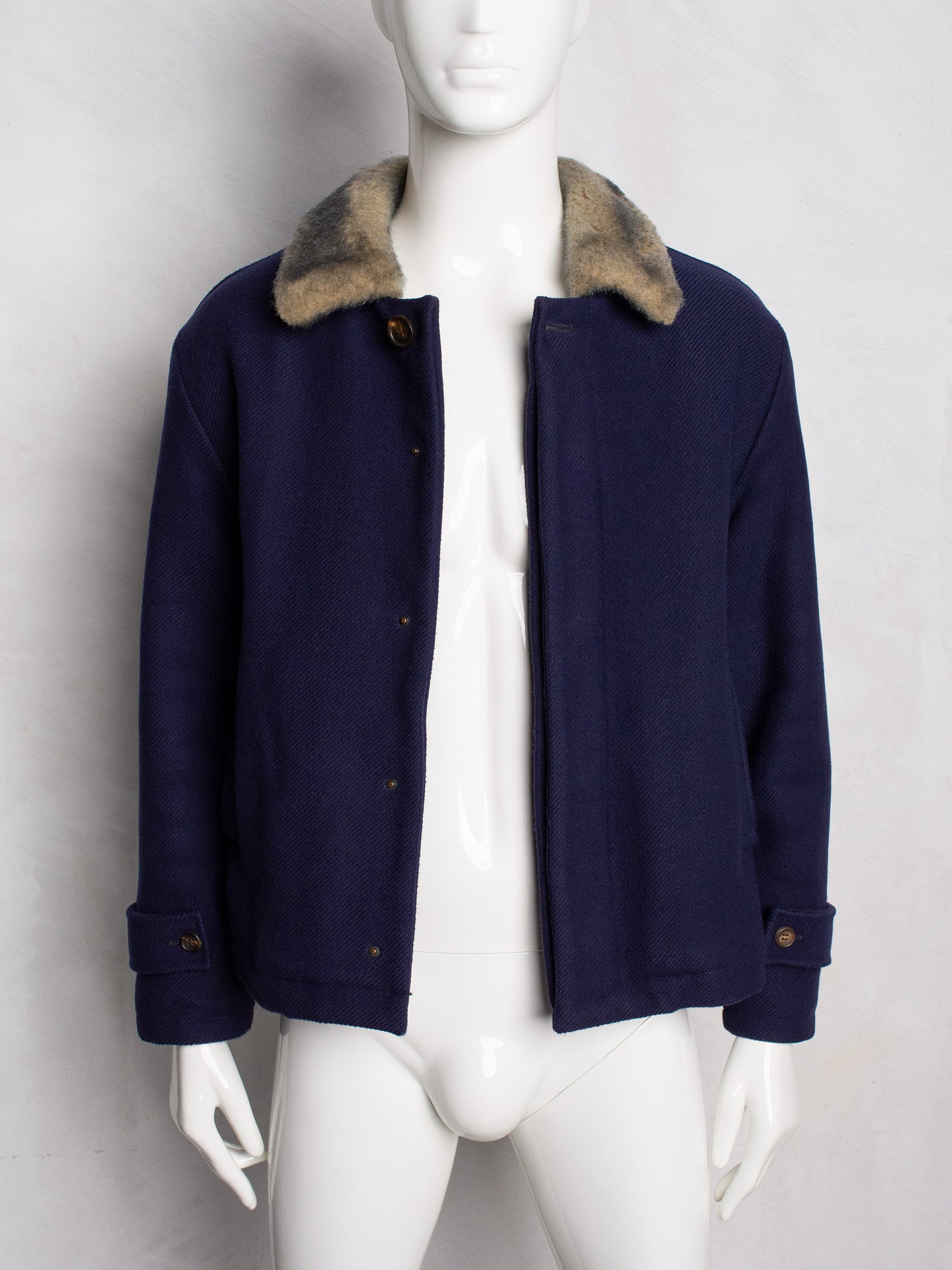 Gosha Rubchinskiy - A/W 2015 - short wool jacket with faux fur collar - size S