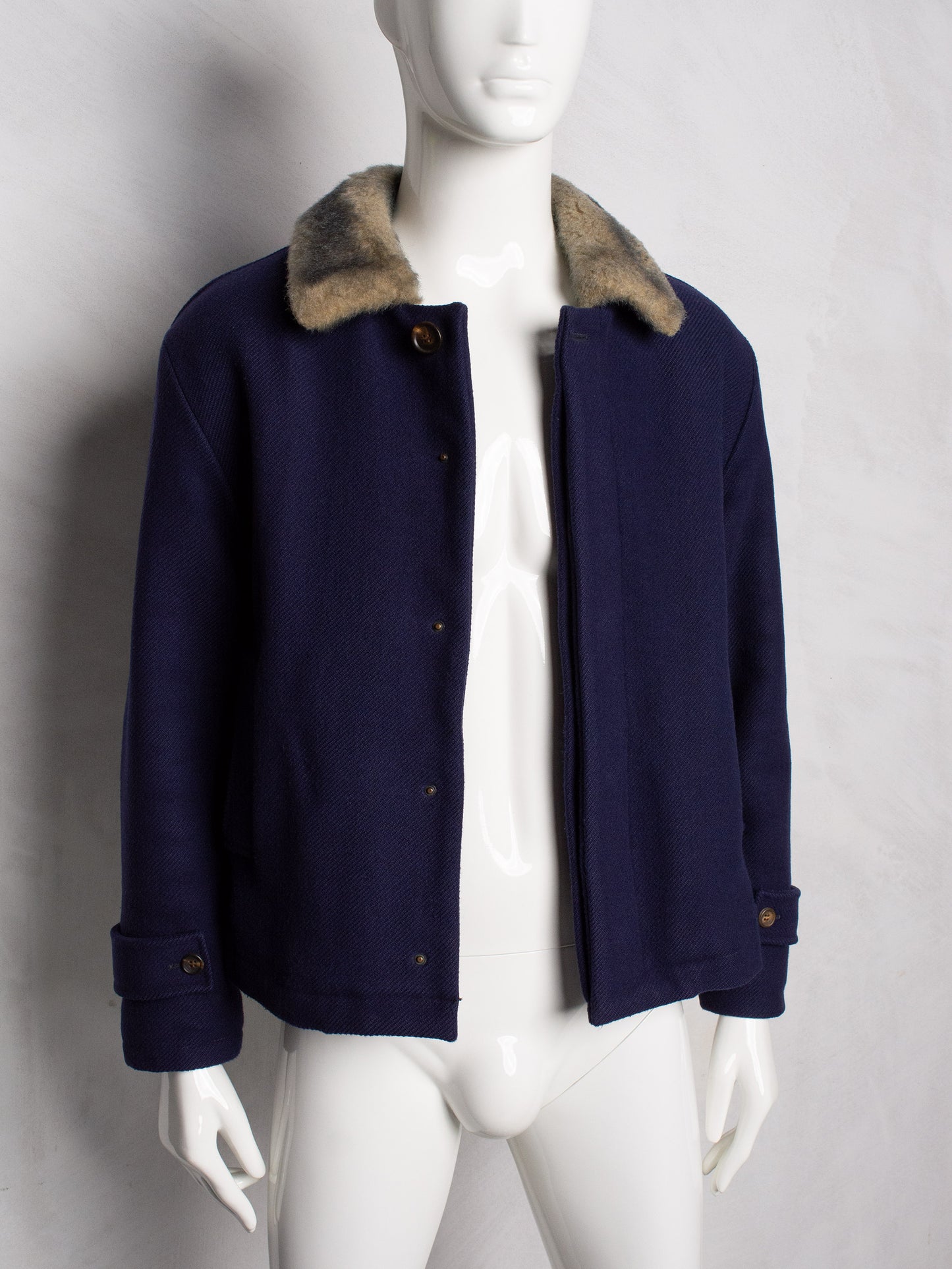 Gosha Rubchinskiy - A/W 2015 - short wool jacket with faux fur collar - size S