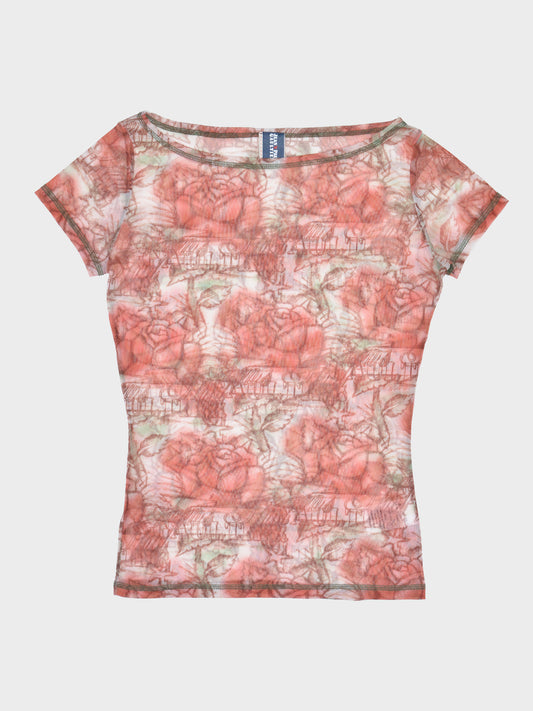 Jean's Paul Gaultier - roses drawing print net t-shirt - size M