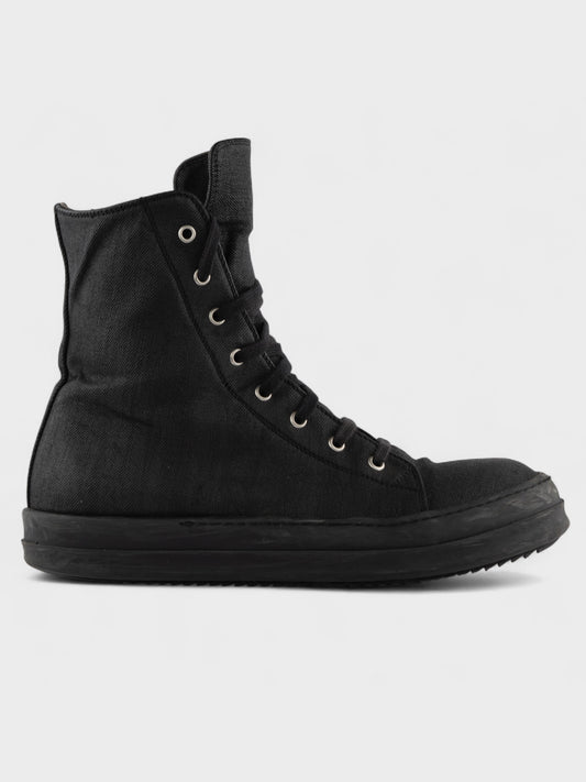 Rick Owens DRKSHDW - A/W 2014 - "Ramones" denim vegan sneakers (Black Wax) - size 42