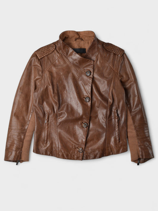Very Special Pieces of Vespucci - leather jacket with woven detail - women's size 40