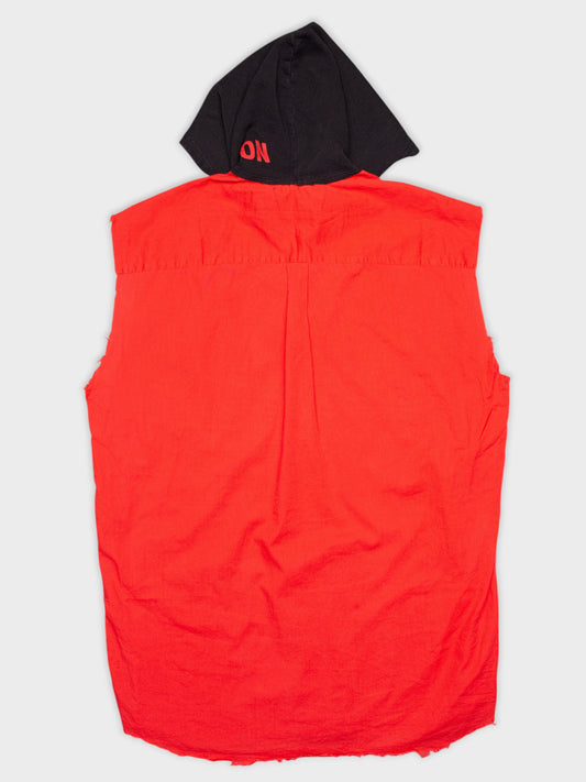 Raf Simons - S/S 2002 - sleeveless hooded shirt with patches - size 50