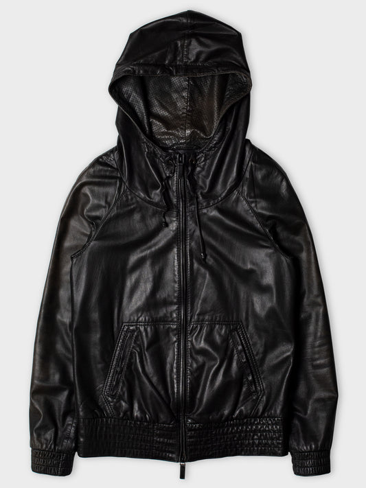 Y-3 - S/S 2009 - leather jacket with oversized hood - size S