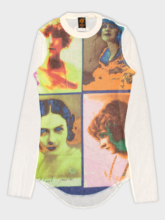 Jean Paul Gaultier Soleil - S/S 2002 - portrait mesh top - size S