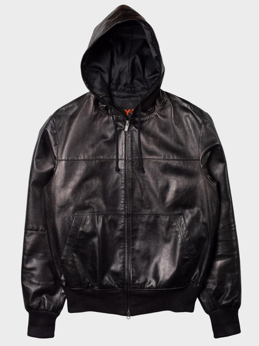 Y-3 - A/W 2005 - leather hooded bomber jacket - men's size M