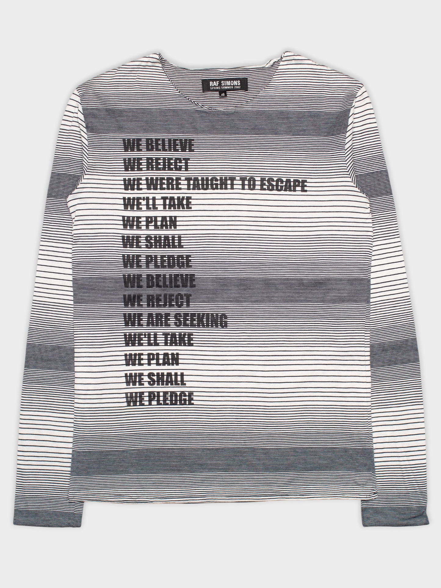 Raf Simons - S/S 2002 - "We Believe" double layer striped long-sleeve t-shirt - size 48
