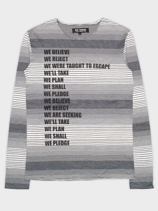 Raf Simons - S/S 2002 - "We Believe" double layer striped long-sleeve t-shirt - size 48