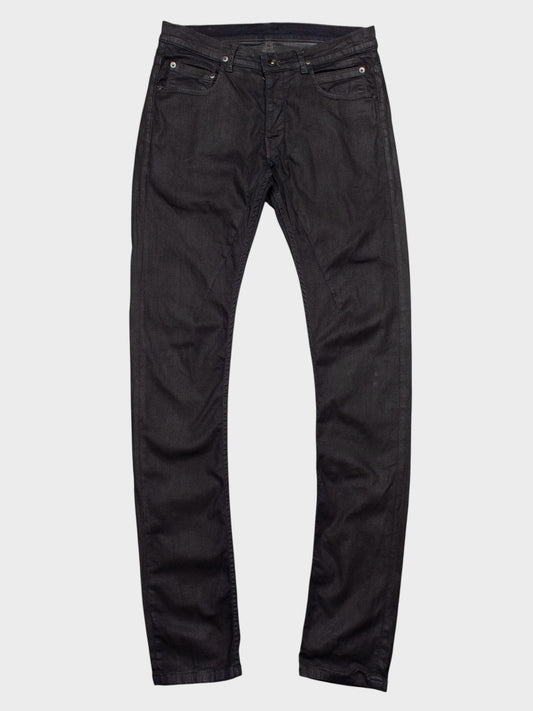 Rick Owens DRKSHDW - S/S 2014 - Detroit cut waxed skinny fit jeans (Black Mineral) - size 29
