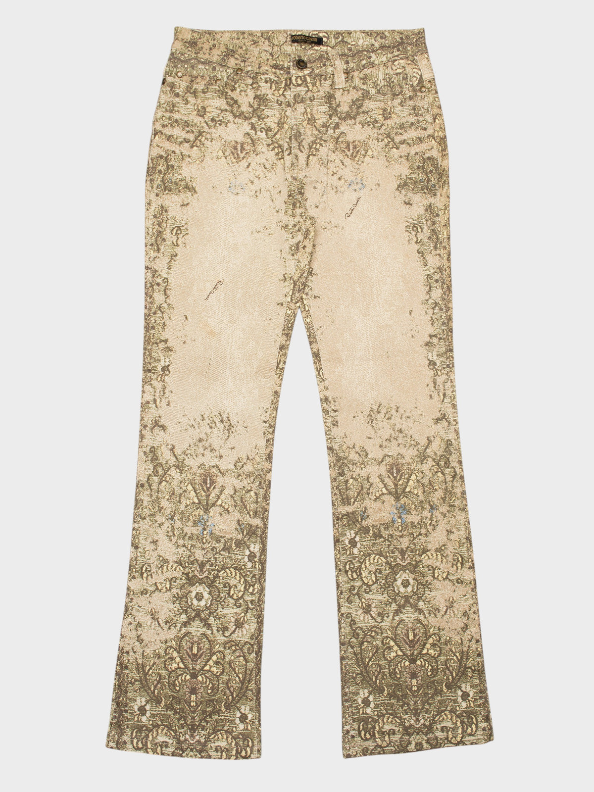 Roberto Cavalli - A/W 2002 - baroque tapestry print flared jeans - women's size S