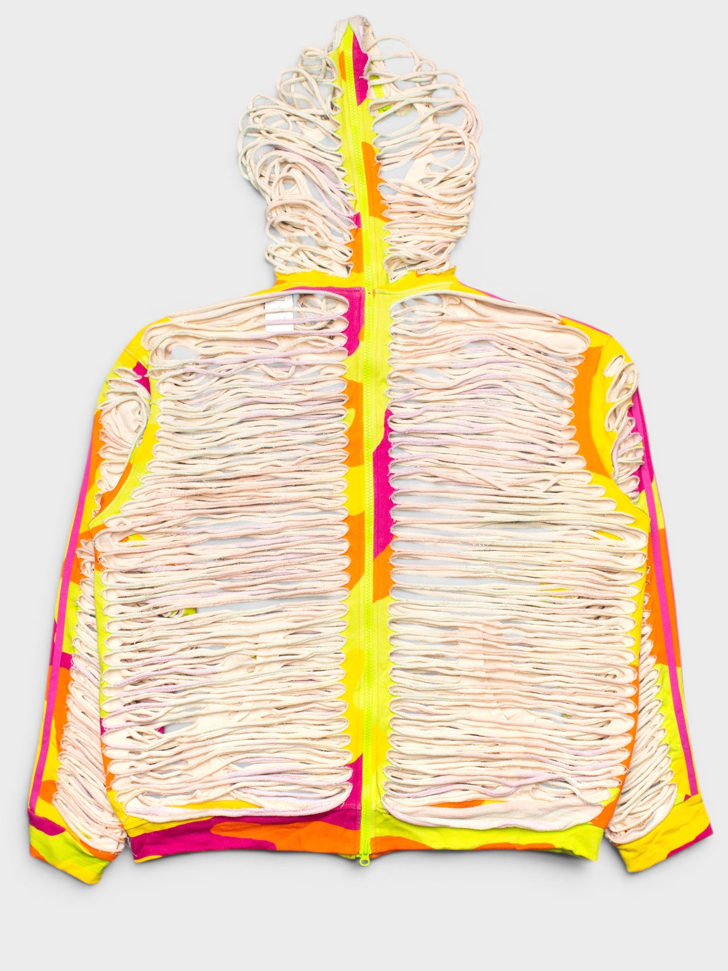 adidas Originals by Jeremy Scott - A/W 2013 - neon camo slashed zip-up hoodie - size L